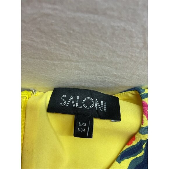 SALONI Celia Yellow Embroidered sequin half Sleeve Dress Size 4 cocktail party - Picture 10 of 15